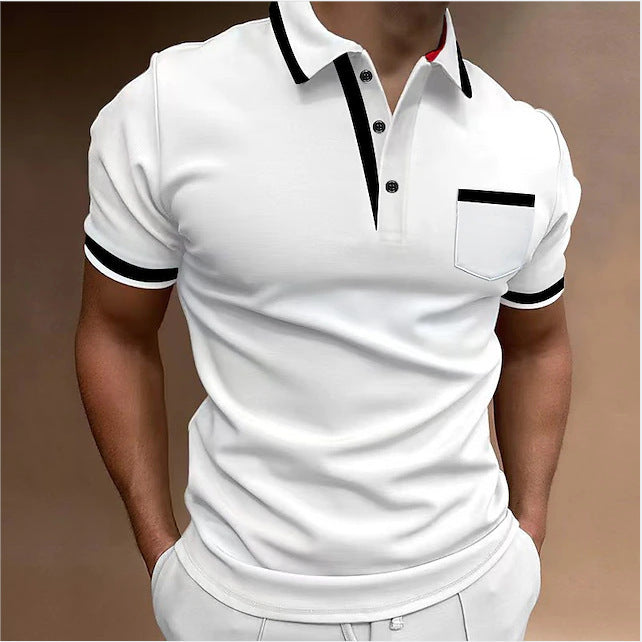 Men's Casual Square Collar Double Buckle Printed Short Sleeve.