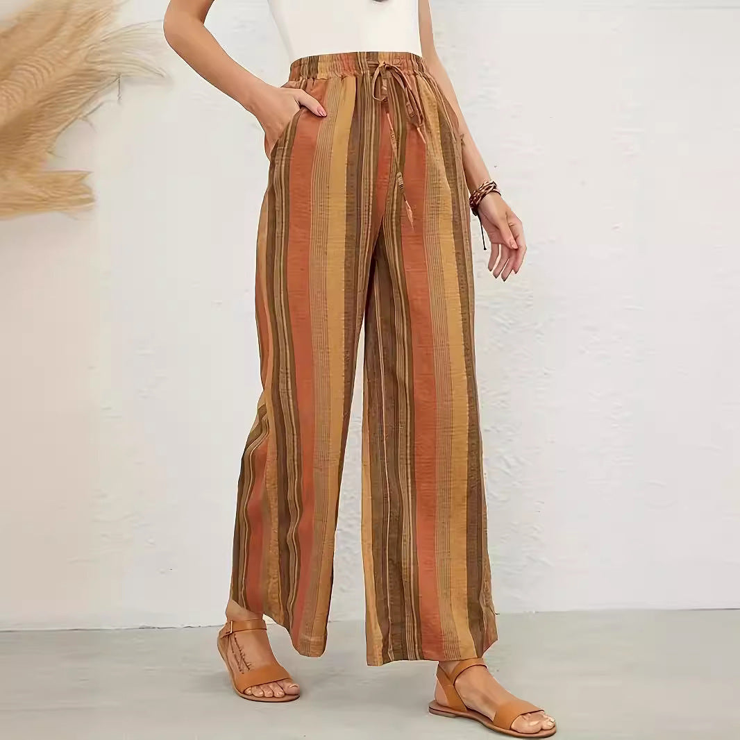 Striped Women's Loose Harem Pants Retro Artistic Thin