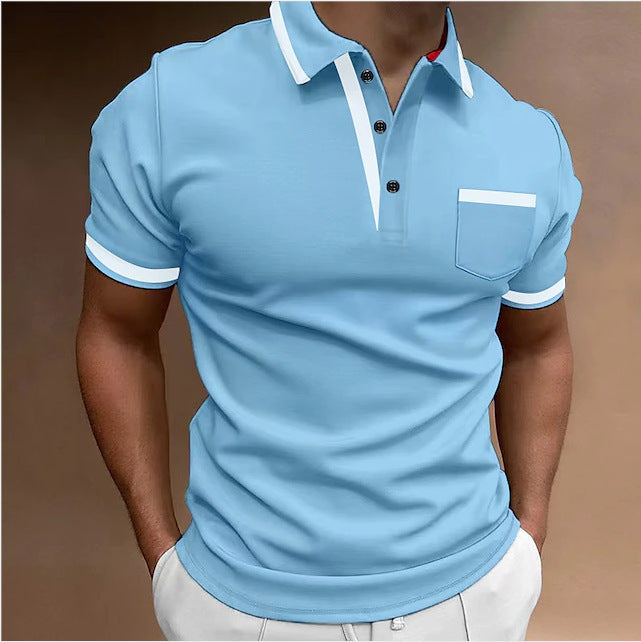 Men's Casual Square Collar Double Buckle Printed Short Sleeve.