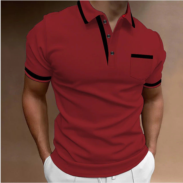 Men's Casual Square Collar Double Buckle Printed Short Sleeve.