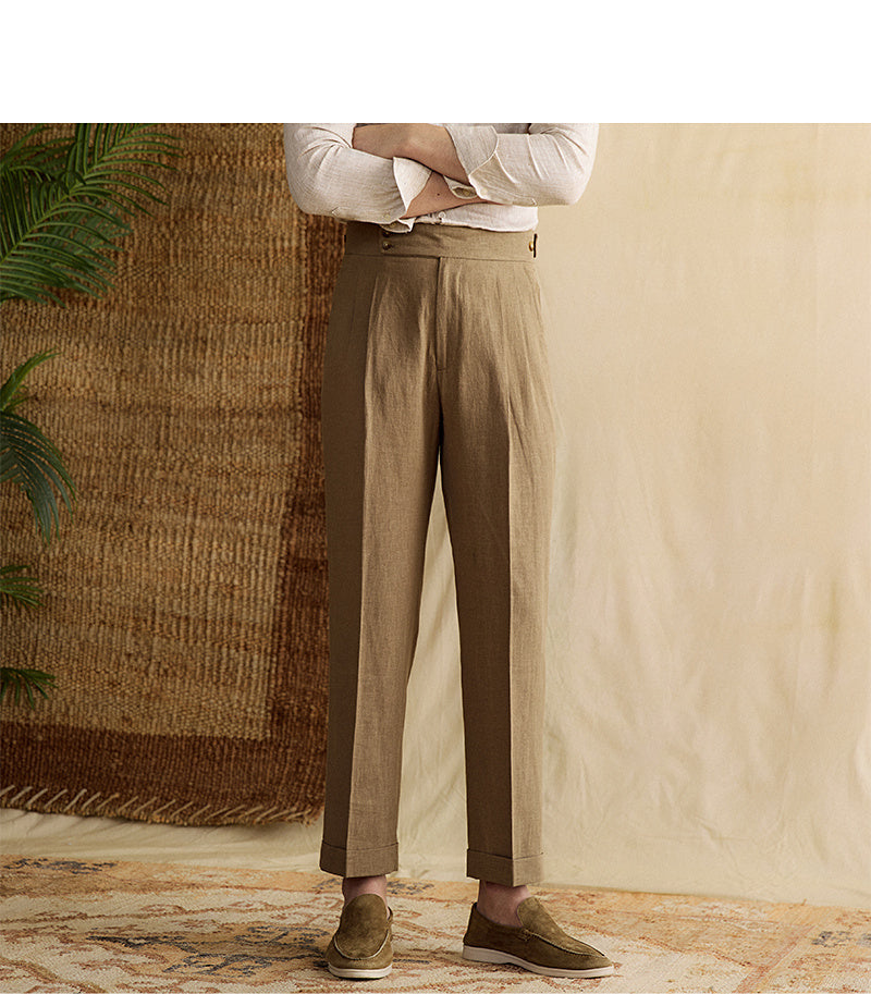 Retro Linen High Waist Straight Pants Men's Casual Pants