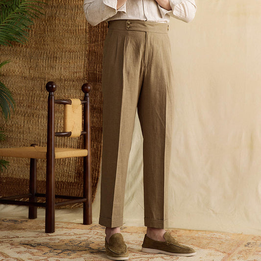 Retro Linen High Waist Straight Pants Men's Casual Pants