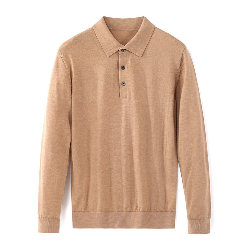 Ultra-fine Worsted Wool Polo Shirt Men's Long-sleeved T-shirt Lapel Knitwear