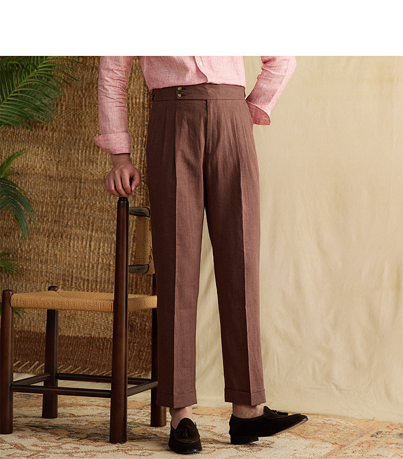 Retro Linen High Waist Straight Pants Men's Casual Pants