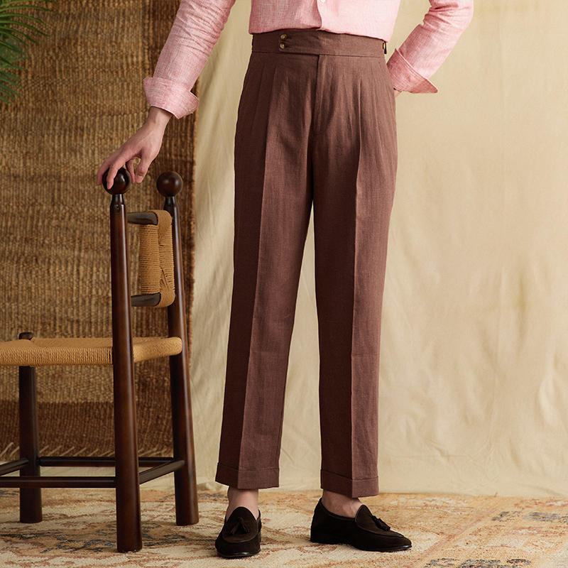 Retro Linen High Waist Straight Pants Men's Casual Pants