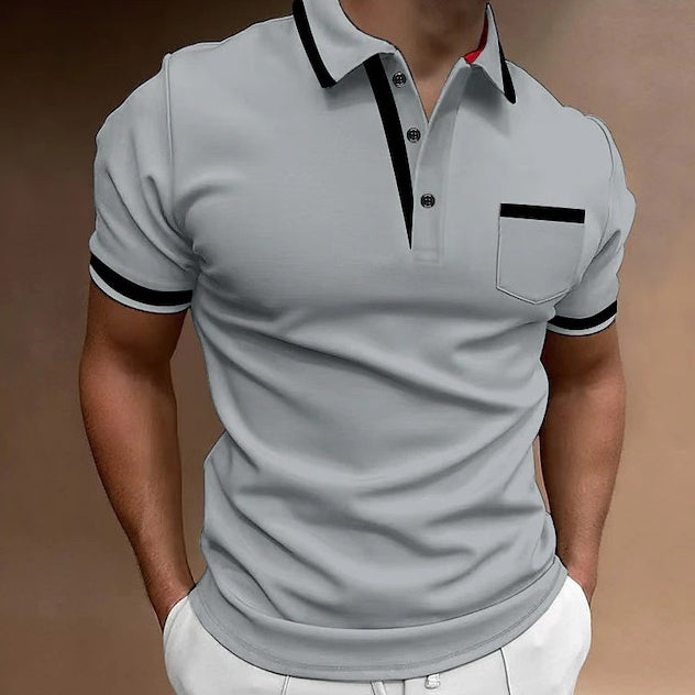 Men's Casual Square Collar Double Buckle Printed Short Sleeve.