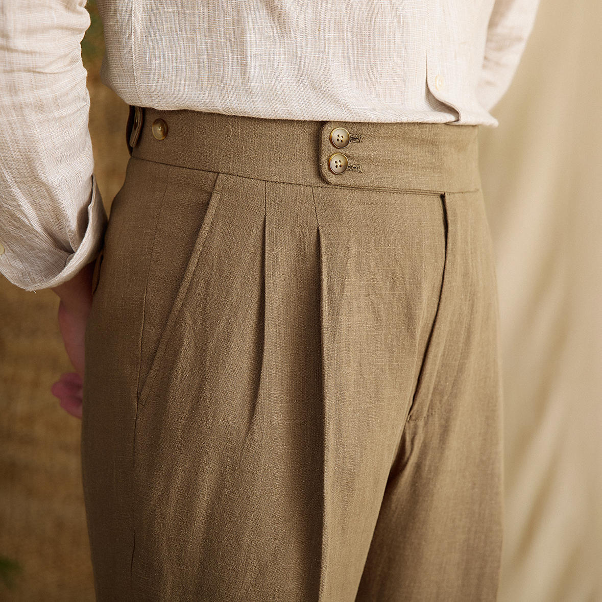 Retro Linen High Waist Straight Pants Men's Casual Pants