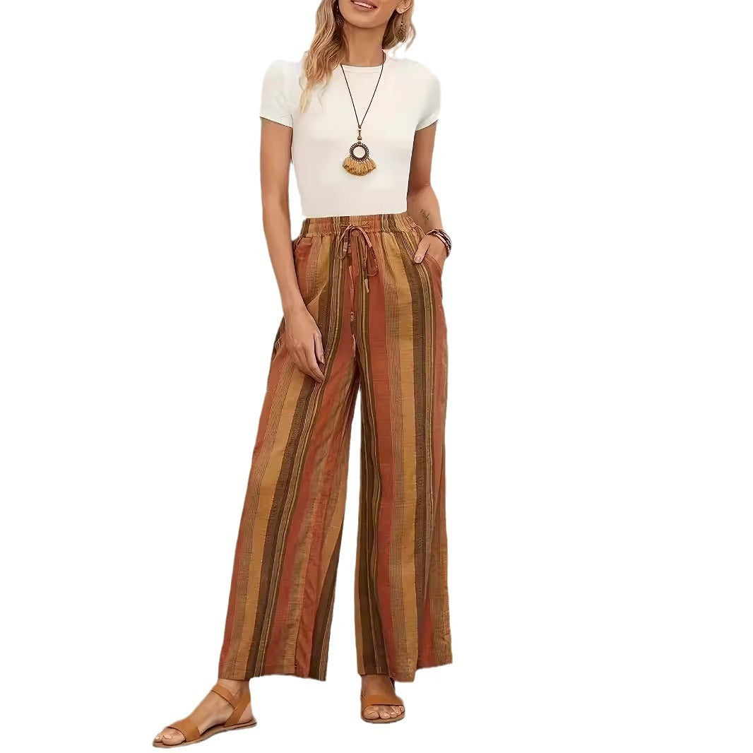 Striped Women's Loose Harem Pants Retro Artistic Thin