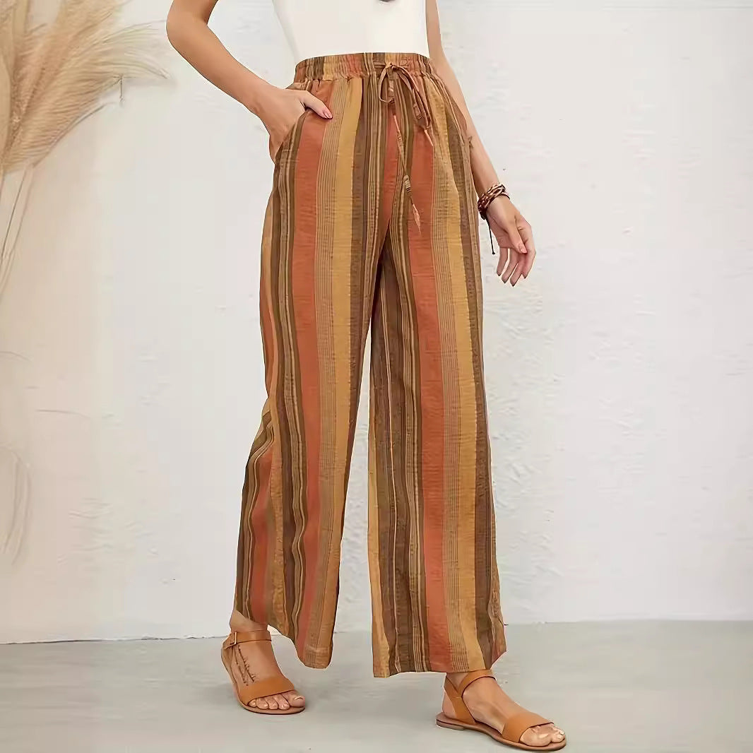 Striped Women's Loose Harem Pants Retro Artistic Thin