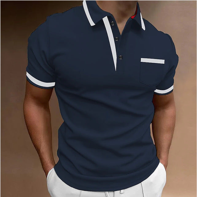 Men's Casual Square Collar Double Buckle Printed Short Sleeve.